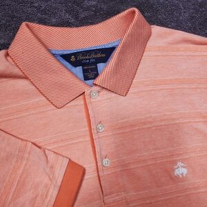 Brooks Brothers Polo Shirt Mens L Orange Mercerized Cotton Short Sleeve Slim Fit